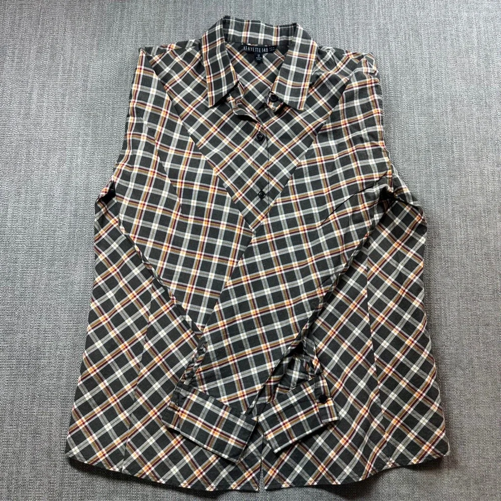 Lafayette 148 Button Down Women 12 Grey Plaid  Long Sleeve Bias Cut - Picture 7 of 12